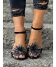 Wygodne sandały na szpilce z ozdobą RUSIN TESTA BLACK skóra naturalna