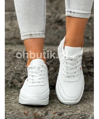 Wygodne lekkie sneakersy na wyższej podeszwie KINSON WHITE skóra naturalna