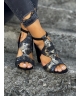 Cudowne sandały na stabilnym obcasie RUSIN DOPO BLACK SNAKE skóra naturalna