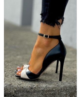 Wspaniałe bardzo wygodne sandały szpilki RUSIN DESIGN TURGO BLACK BEIGE skóra naturalna