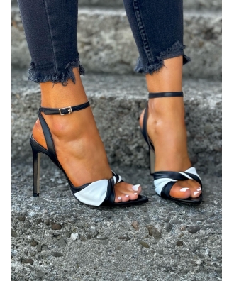 Sandały z noskami w szpic RUSIN DESIGN ALVARO BLACK WHITE skóra naturalna