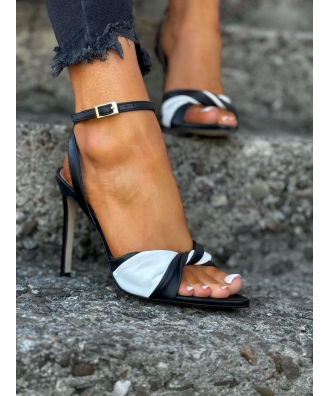 Sandały z noskami w szpic RUSIN DESIGN ALVARO BLACK WHITE skóra naturalna