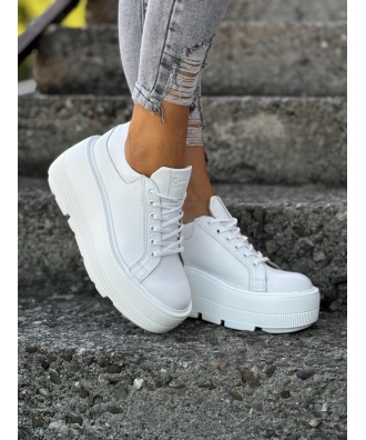 Sneakersy na mega lekkiej platformie RUSIN JOSSA WHITE skóra naturalna