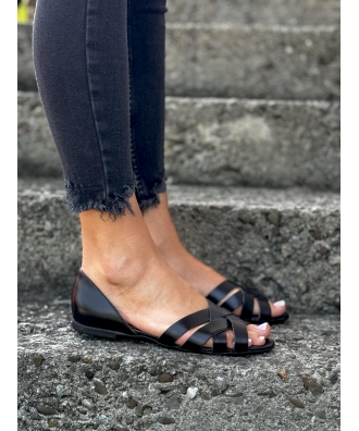 Plecione lekkie sandały RUSIN VELLAZ BLACK Skóra naturalna