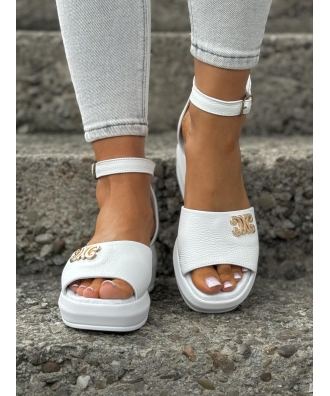 Wygodne sandały flatform RUSIN LETASI WHITE skóra naturalna
