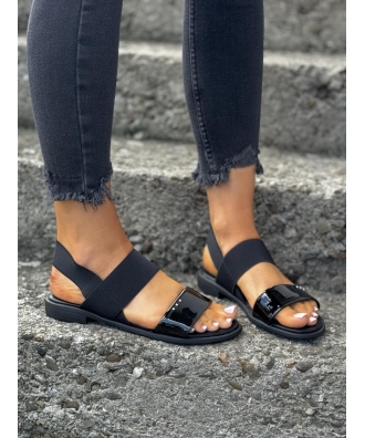 Klasyczne wygodne sandały z gumkami DAFNE BLACK GLOSSY