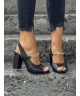 Cudowne sandały na słupku RUSIN GISPO BLACK skóra naturalna