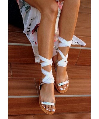 Płaskie sandały w greckim stylu OHSHOES Greece White and silver