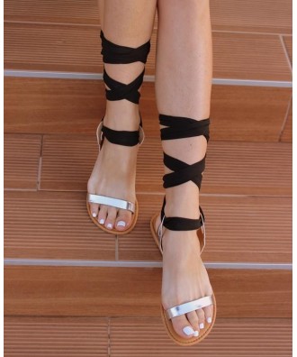 Płaskie sandały w greckim stylu OHSHOES Greece Black and silver