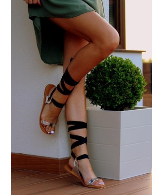Płaskie sandały w greckim stylu OHSHOES Greece Black and silver