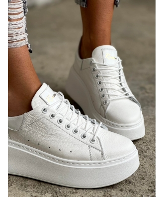 Sneakersy na wyższej podeszwie RUSIN VELANNE WHITE skóra naturalna