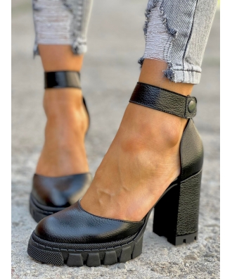 Piękne buty na traperowej podeszwie RUSIN AGUSTINO GRAIN BLACK skóra naturalna