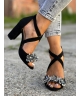 Cudowne zdobione sandały na słupku RUSIN VOLPI BLACK skóra naturalna
