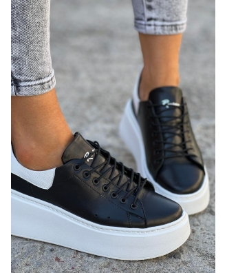 Sneakersy na wyższej podeszwie RUSIN VELANNE BLACK WHITE skóra naturalna