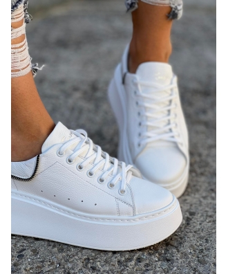 Sneakersy na wyższej podeszwie RUSIN VELANNE ZIP WHITE skóra naturalna