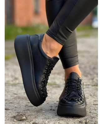 Sneakersy na wyższej podeszwie RUSIN VELANNE HOOKS BLACK GRAIN skóra naturalna