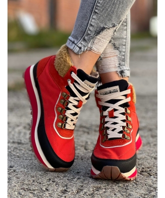 Zgrabne lekkie sportowe buty NAPAPIJRI SNOWRUN RED skóra naturalna