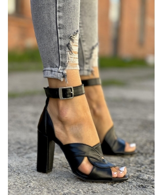 Cudowne sandały na słupku RUSIN ALLADA BLACK skóra naturalna
