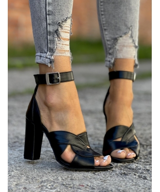 Cudowne sandały na słupku RUSIN ALLADA BLACK skóra naturalna
