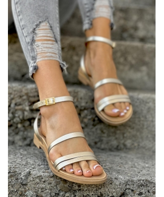 Minimalistyczne lekkie wygodne sandały RUSIN LANNE GOLD skóra naturalna