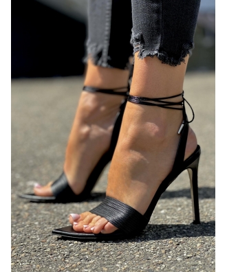 Wiązane sandały z noskami w szpic RUSIN DESIGN BERGASA BLACK skóra naturalna