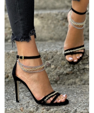 Wygodne sandały zdobione łańcuszkami RUSIN DESIGN PERITIVO BLACK skóra naturalna