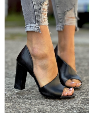 Cudowne MEGA wygodne sandały na słupku RUSIN PALIZADA BLACK skóra naturalna