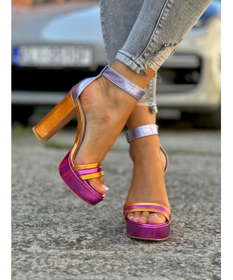 Piękne sandały na podsuwce RUSIN HINTEL PINK ORANGE skóra naturalna