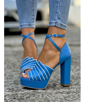 Bardzo lekkie sandały na podsuwce RUSIN DESIGN CELINNE BLUE skóra naturalna