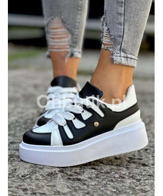 Wygodne buty sneakersy na wyższej podeszwie BATLO WHITE BLACK