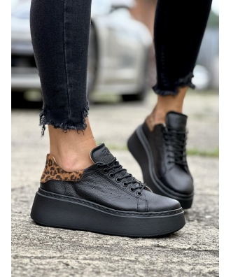 Sneakersy na wyższej podeszwie RUSIN VELANNE BLACK PANTHER skóra naturalna