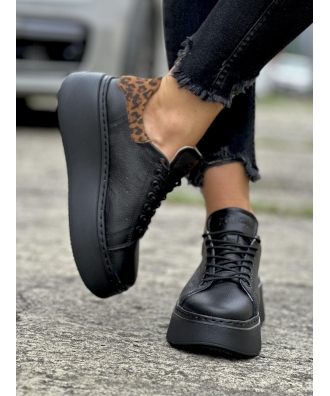 Sneakersy na wyższej podeszwie RUSIN VELANNE BLACK PANTHER skóra naturalna