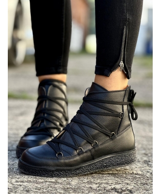 Miejskie wygodne buty bez ocieplenia RUSIN VASTI BLACK GRAIN skóra naturalna