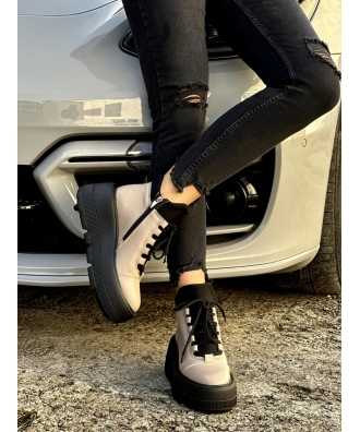 Sneakersy na mega lekkiej platformie RUSIN SODER EBANO BLACK skóra naturalna