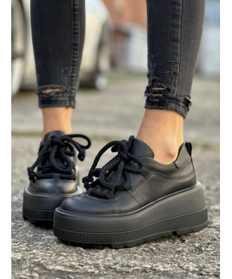 Sneakersy na mega lekkiej platformie RUSIN LORRE ALL BLACK skóra naturalna