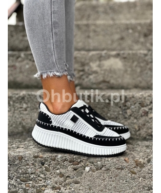 Wygodne buty sneakersy na wyższej podeszwie CELLO BLACK WHITE