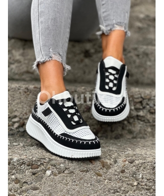 Wygodne buty sneakersy na wyższej podeszwie CELLO BLACK WHITE