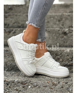 Wygodne buty sneakersy na wyższej podeszwie SONIC WHITE skóra naturalna
