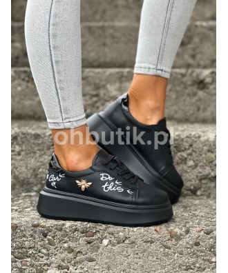 Wygodne lekkie sneakersy na wyższej podeszwie KITTLES BLACK skóra naturalna