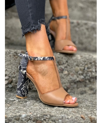 Cudowne sandały RUSIN SLAVEY KARMEL SNAKE BLACK skóra naturalna