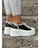 Sneakersy na mega lekkiej platformie RUSIN PALEO BLACK WHITE skóra naturalna