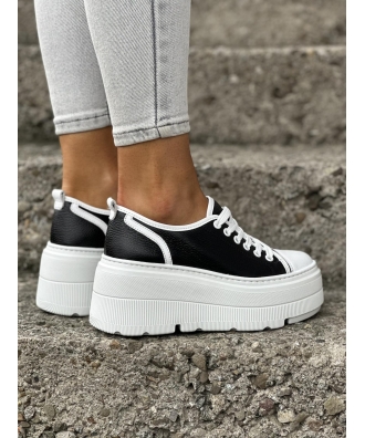 Sneakersy na mega lekkiej platformie RUSIN PALEO BLACK WHITE skóra naturalna